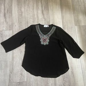 Jody California Womens Sheer Embroidered Top‎ Black See Measurements